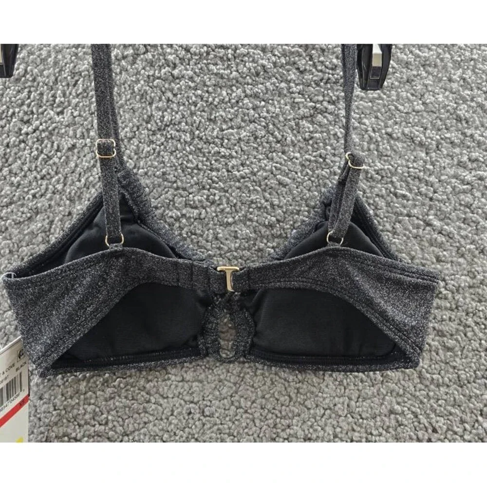 Salt + Cove Solid Lurex Twist-Front Bralette Bikini Women's XS Black Hook Back